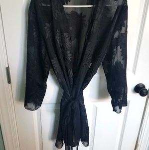 Black lace vintage sheer robe layer